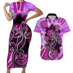 australia-couples-matching-short-sleeve-bodycon-dress-and-hawaiian-shirt-aussie-opal-pattern-with-lizard-aboriginal-art-pink