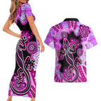 australia-couples-matching-short-sleeve-bodycon-dress-and-hawaiian-shirt-aussie-opal-pattern-with-lizard-aboriginal-art-pink