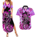 australia-couples-matching-summer-maxi-dress-and-hawaiian-shirt-aussie-opal-pattern-with-lizard-aboriginal-art-pink