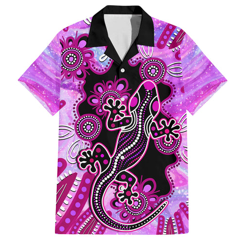 australia-family-matching-off-shoulder-long-sleeve-dress-and-hawaiian-shirt-aussie-opal-pattern-with-lizard-aboriginal-art-pink