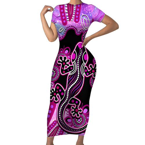 australia-family-matching-short-sleeve-bodycon-dress-and-hawaiian-shirt-aussie-opal-pattern-with-lizard-aboriginal-art-pink