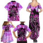 australia-family-matching-summer-maxi-dress-and-hawaiian-shirt-aussie-opal-pattern-with-lizard-aboriginal-art-pink