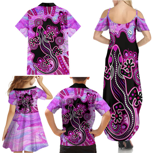 australia-family-matching-summer-maxi-dress-and-hawaiian-shirt-aussie-opal-pattern-with-lizard-aboriginal-art-pink