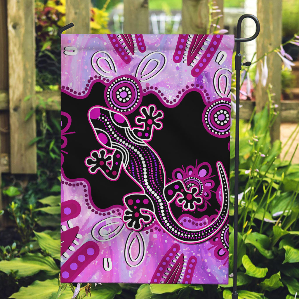 australia-garden-flag-aussie-opal-pattern-with-lizard-aboriginal-art-pink
