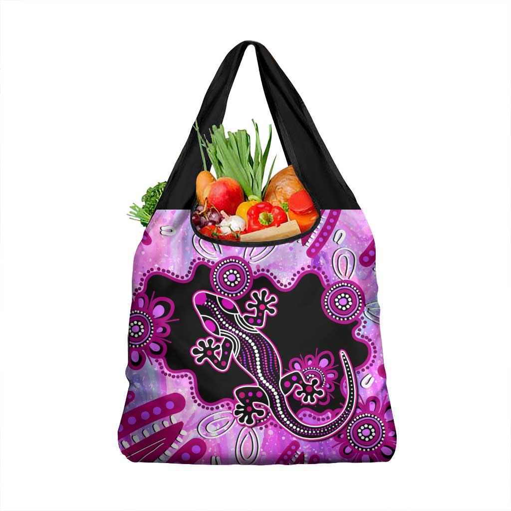 Australia Grocery Bag Aussie Opal Pattern With Lizard Aboriginal Art - Pink