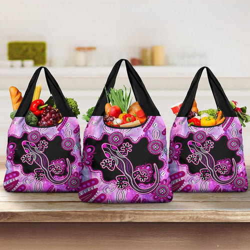 Australia Grocery Bag Aussie Opal Pattern With Lizard Aboriginal Art - Pink