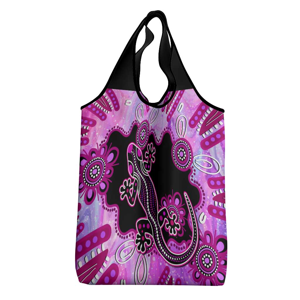 Australia Grocery Bag Aussie Opal Pattern With Lizard Aboriginal Art - Pink