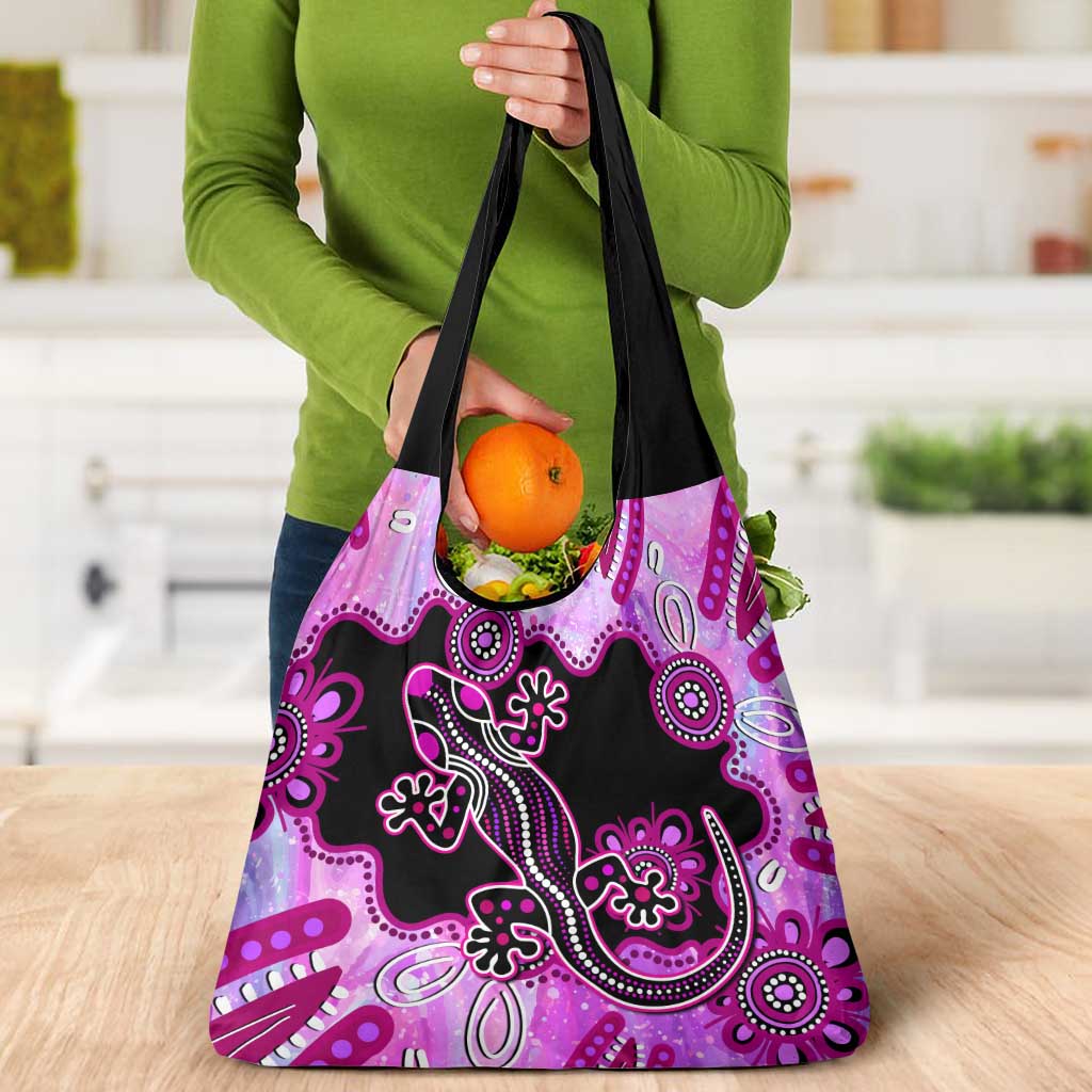 Australia Grocery Bag Aussie Opal Pattern With Lizard Aboriginal Art - Pink