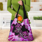 Australia Grocery Bag Aussie Opal Pattern With Lizard Aboriginal Art - Pink