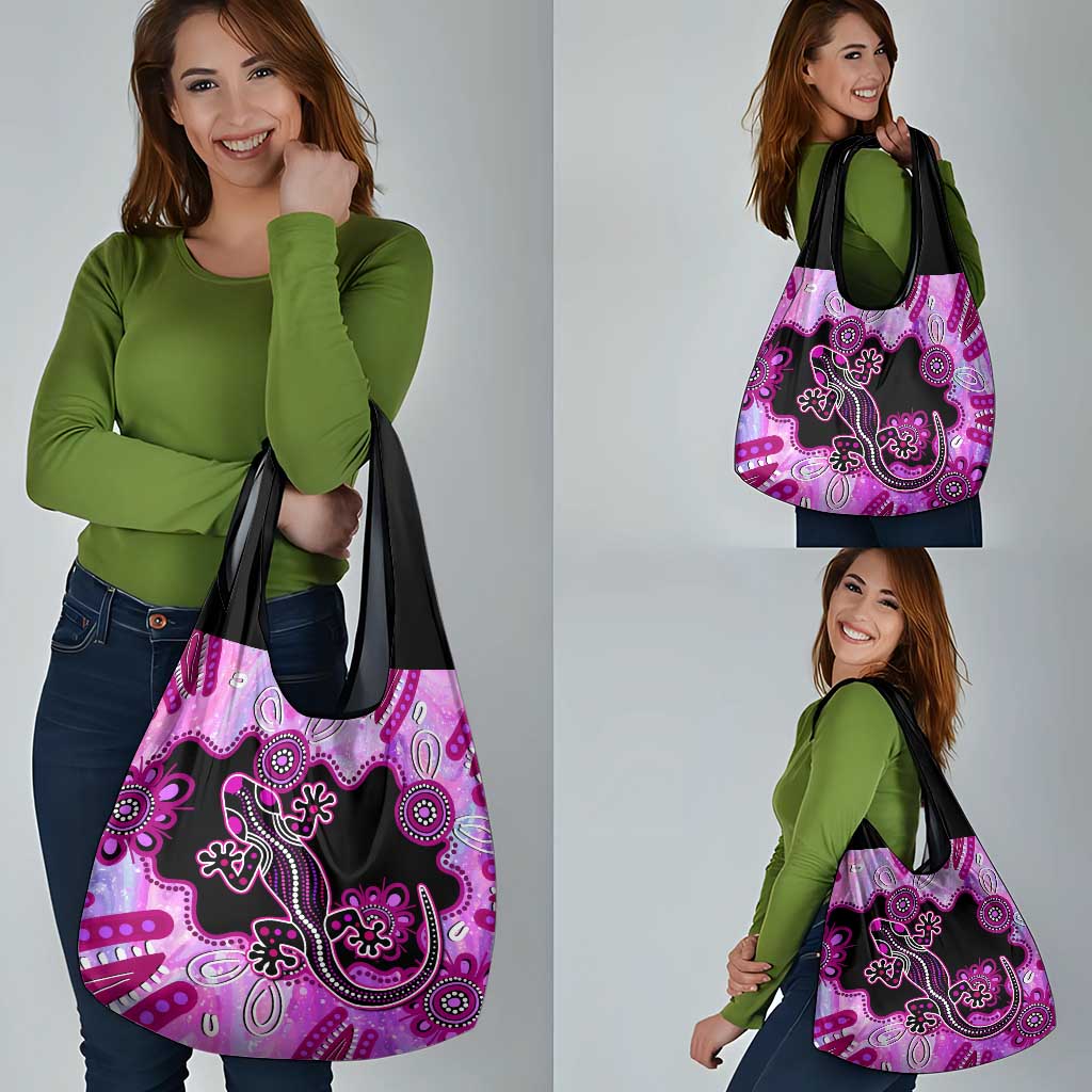 Australia Grocery Bag Aussie Opal Pattern With Lizard Aboriginal Art - Pink