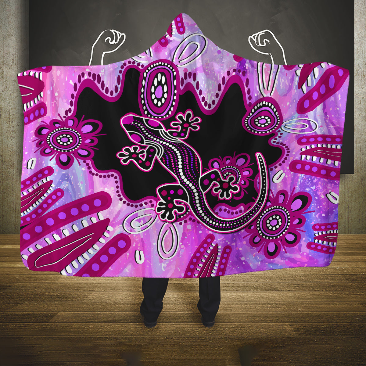 australia-hooded-blanket-aussie-opal-pattern-with-lizard-aboriginal-art-pink