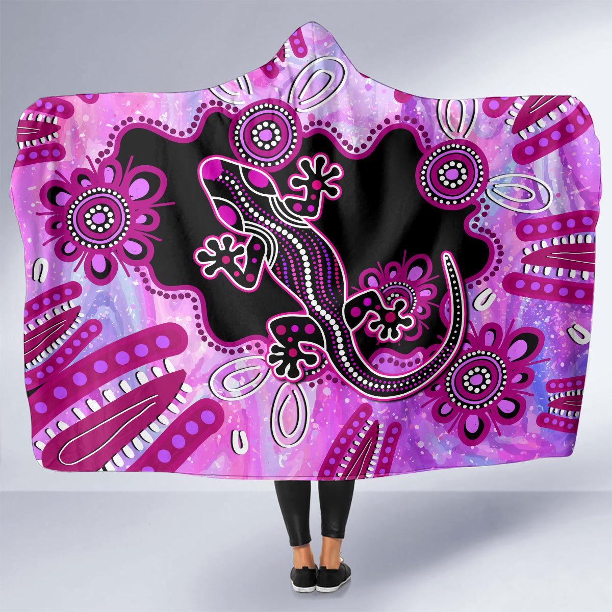 australia-hooded-blanket-aussie-opal-pattern-with-lizard-aboriginal-art-pink