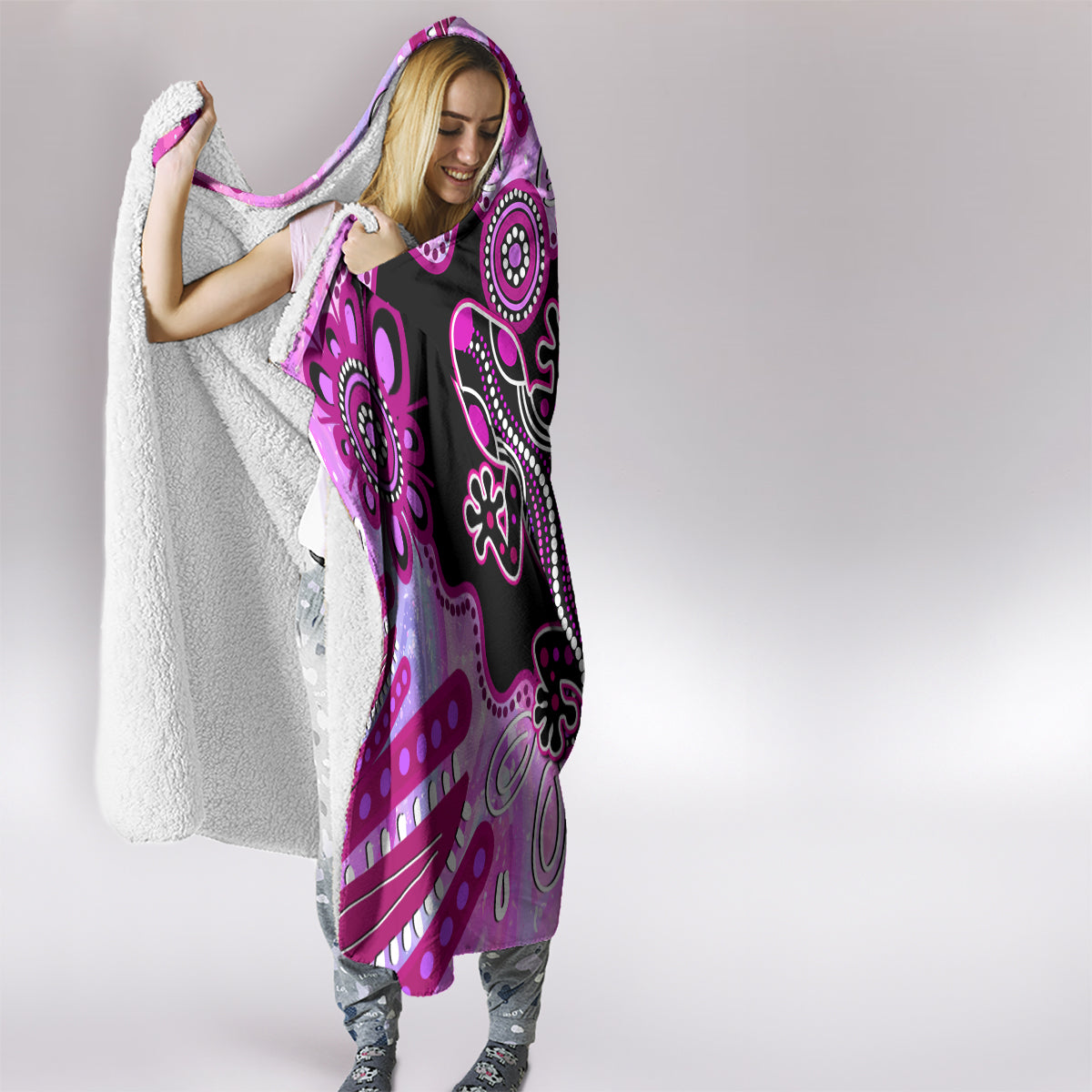 australia-hooded-blanket-aussie-opal-pattern-with-lizard-aboriginal-art-pink