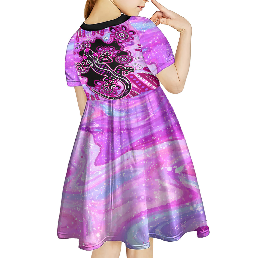 australia-kid-short-sleeve-dress-aussie-opal-pattern-with-lizard-aboriginal-art-pink