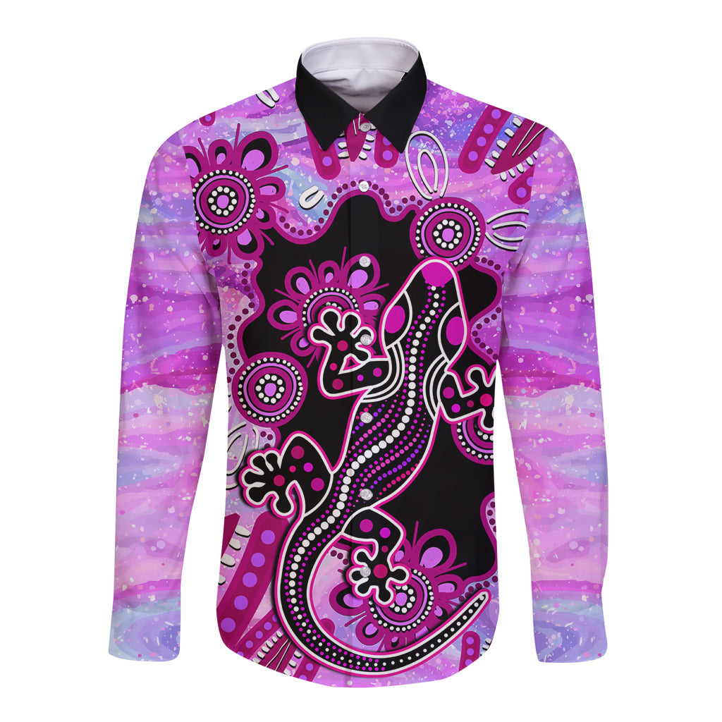 australia-long-sleeve-button-shirt-aussie-opal-pattern-with-lizard-aboriginal-art-pink