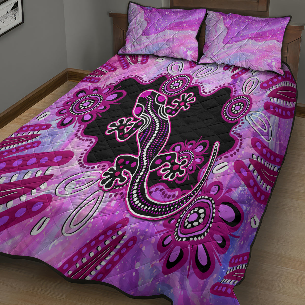 australia-quilt-bed-set-aussie-opal-pattern-with-lizard-aboriginal-art-pink