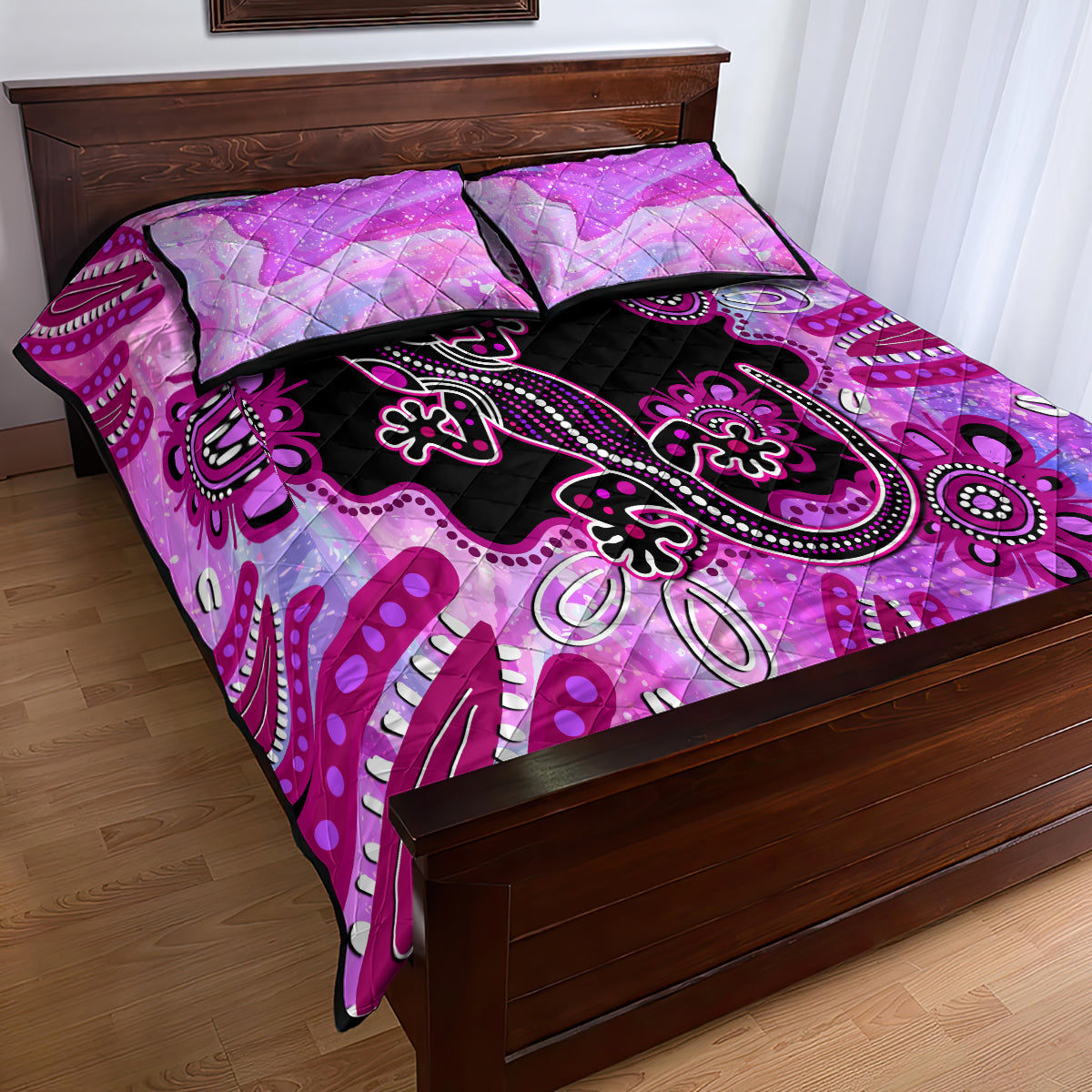 australia-quilt-bed-set-aussie-opal-pattern-with-lizard-aboriginal-art-pink