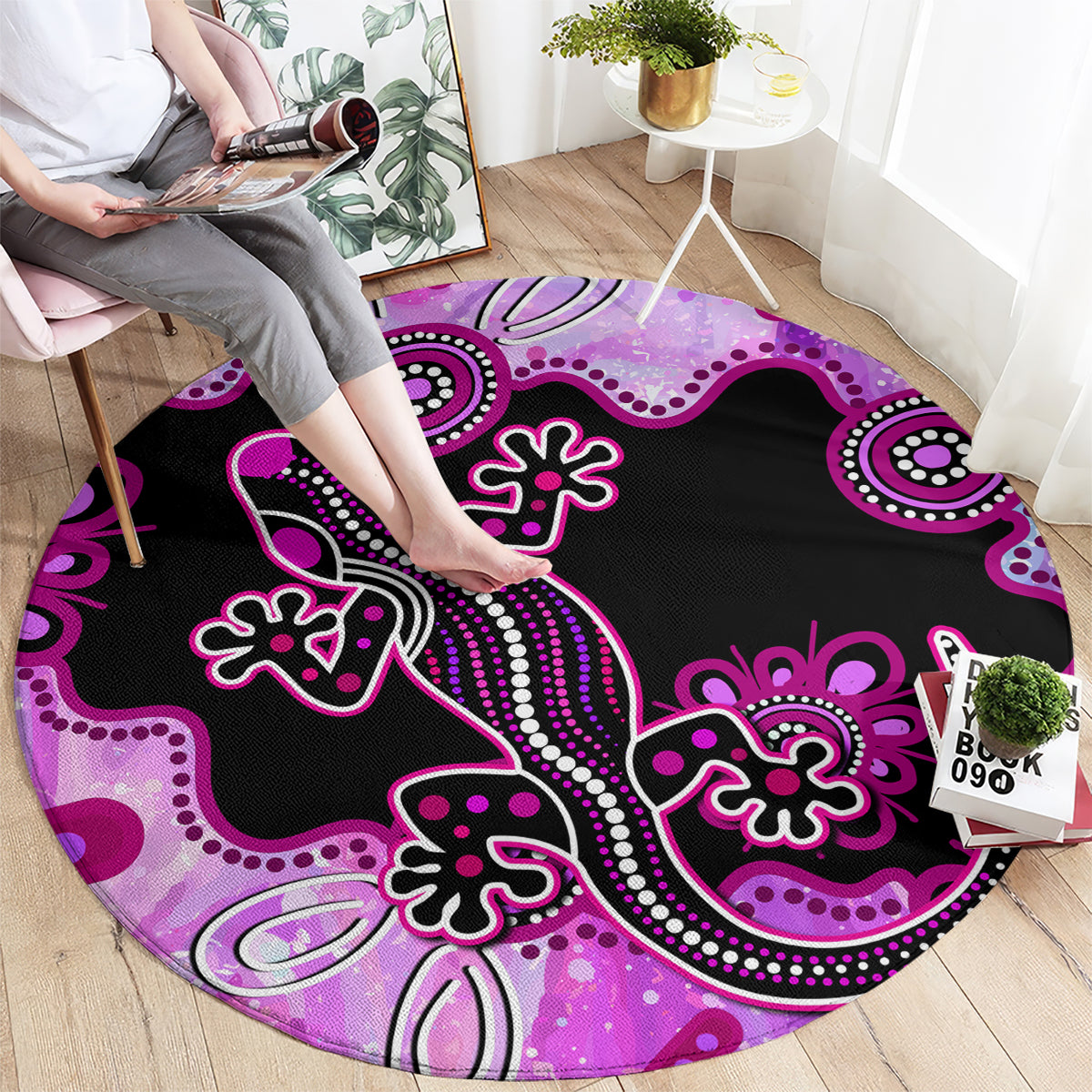 australia-round-carpet-aussie-opal-pattern-with-lizard-aboriginal-art-pink