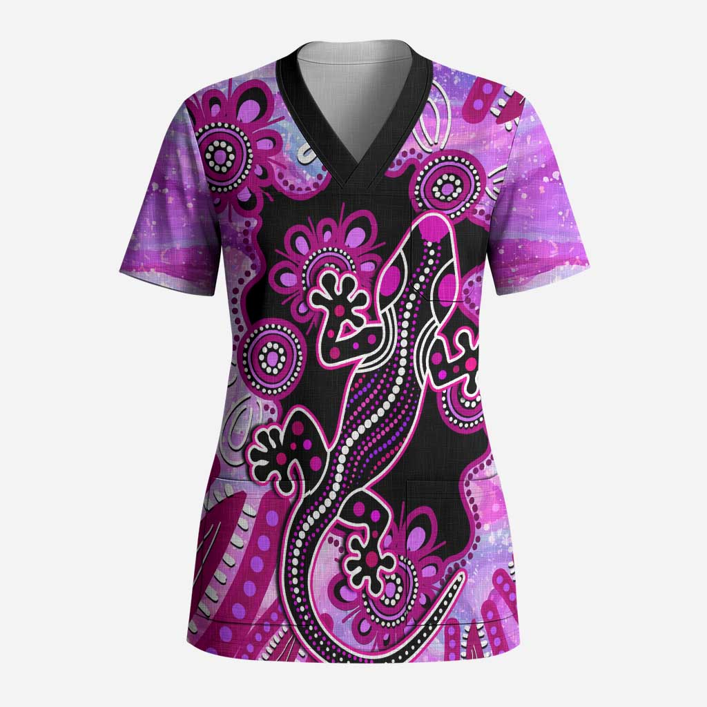Australia Scrub Top Aussie Opal Pattern With Lizard Aboriginal Art - Pink - Aussie Hoodie