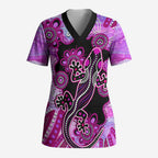 Australia Scrub Top Aussie Opal Pattern With Lizard Aboriginal Art - Pink - Aussie Hoodie