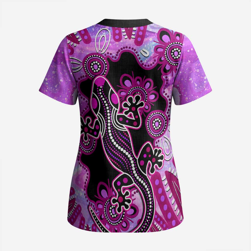 Australia Scrub Top Aussie Opal Pattern With Lizard Aboriginal Art - Pink - Aussie Hoodie