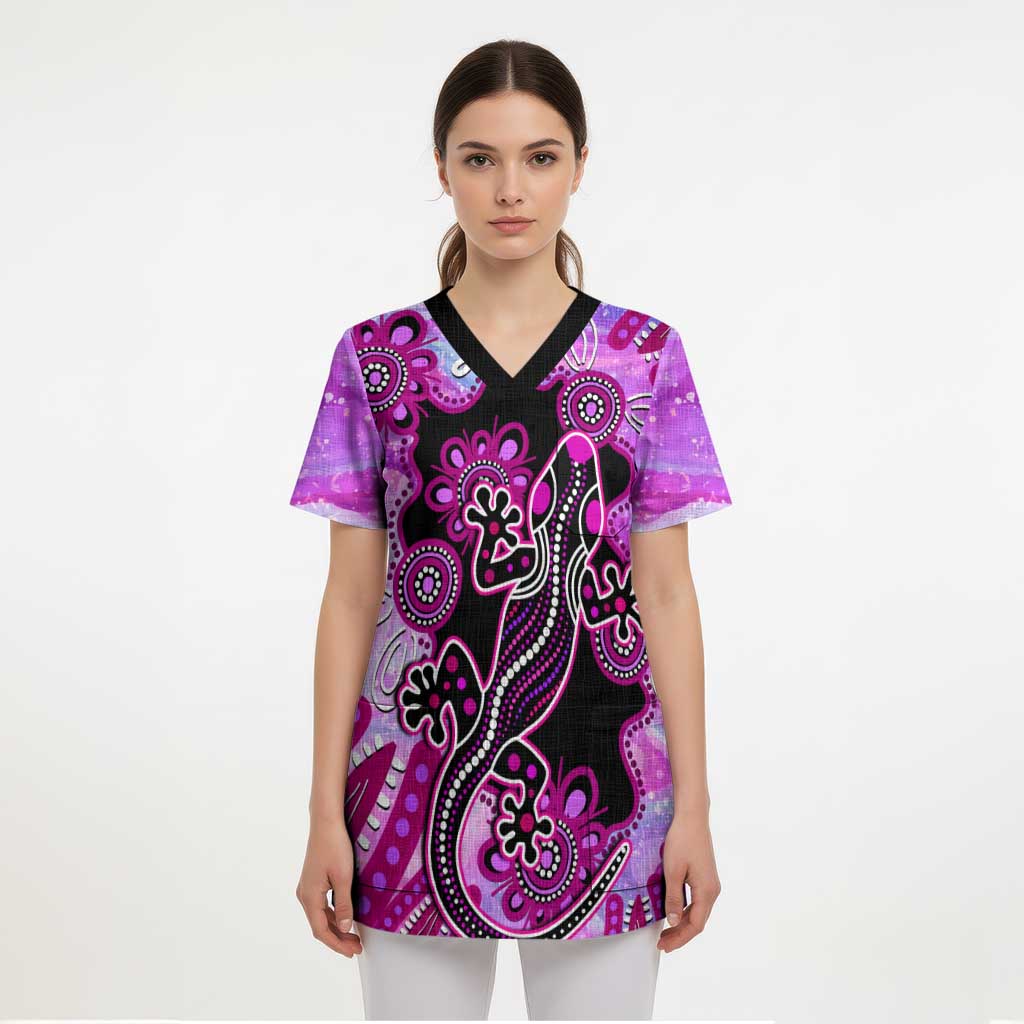 Australia Scrub Top Aussie Opal Pattern With Lizard Aboriginal Art - Pink - Aussie Hoodie