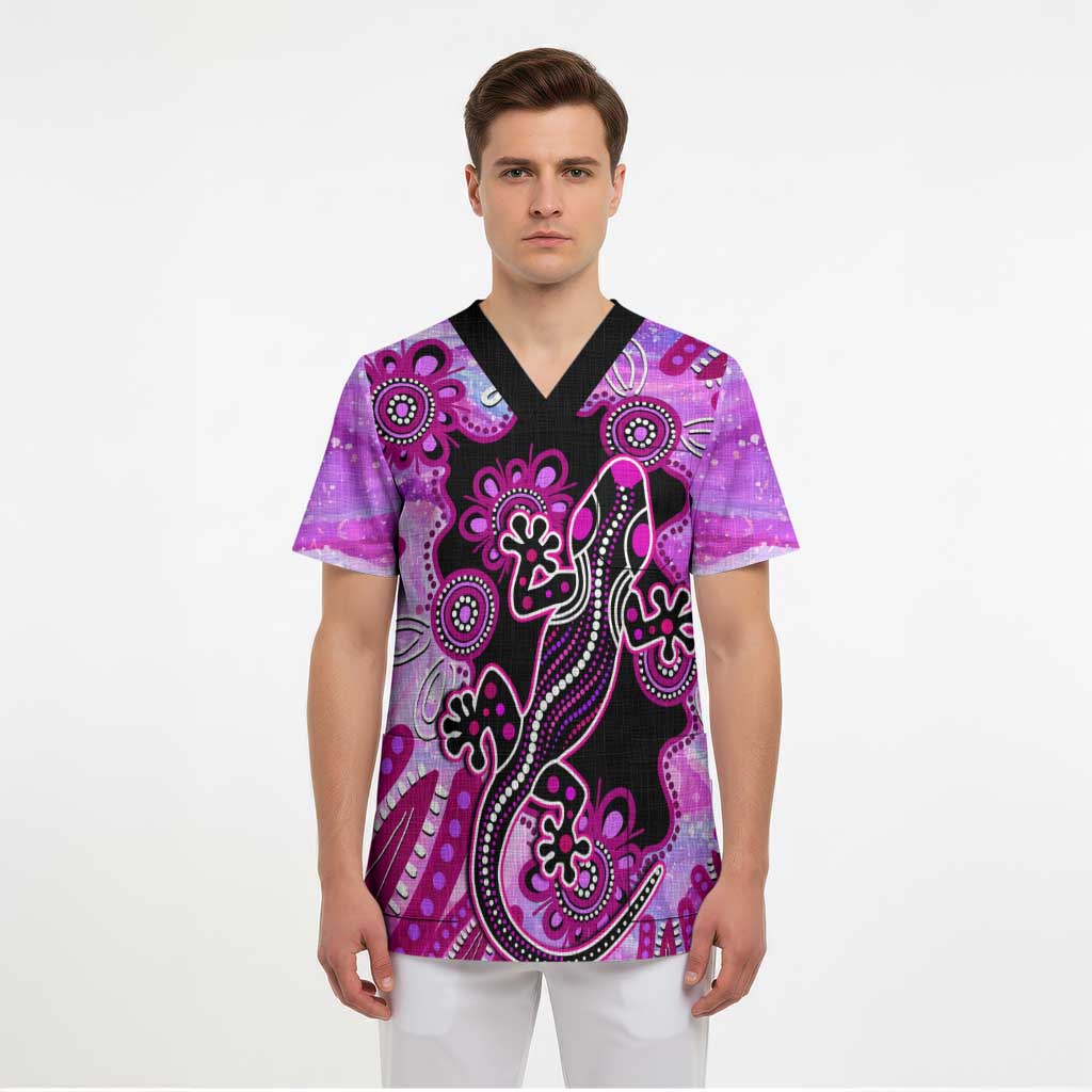 Australia Scrub Top Aussie Opal Pattern With Lizard Aboriginal Art - Pink - Aussie Hoodie