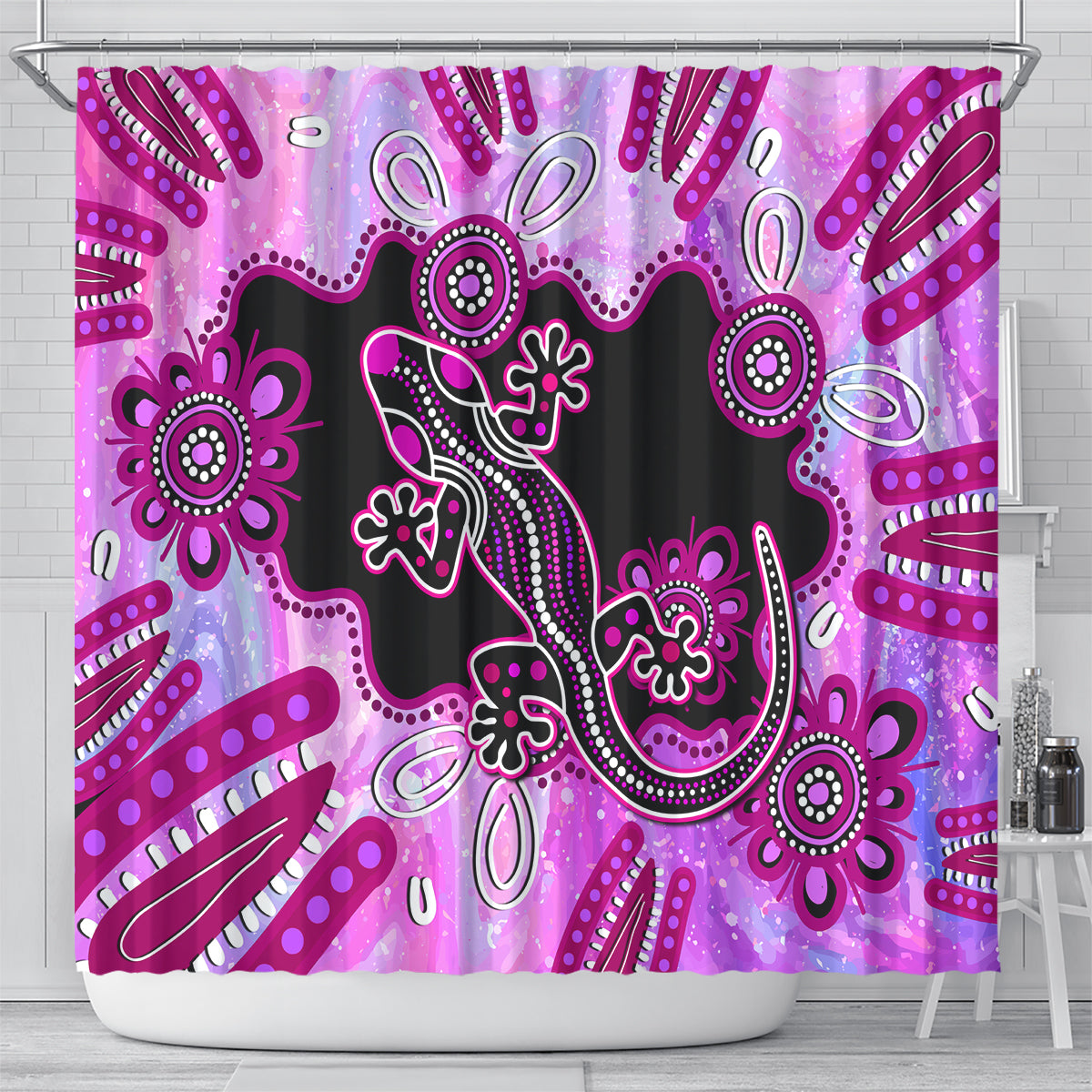 australia-shower-curtain-aussie-opal-pattern-with-lizard-aboriginal-art-pink