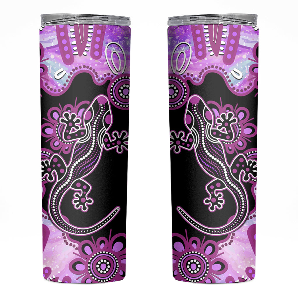 Australia Skinny Tumbler Aussie Opal Pattern With Lizard Aboriginal Art - Pink