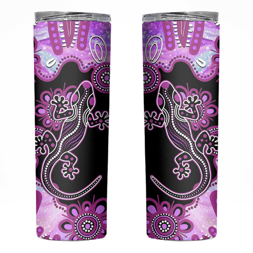Australia Skinny Tumbler Aussie Opal Pattern With Lizard Aboriginal Art - Pink
