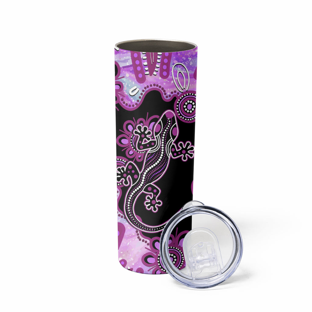 Australia Skinny Tumbler Aussie Opal Pattern With Lizard Aboriginal Art - Pink