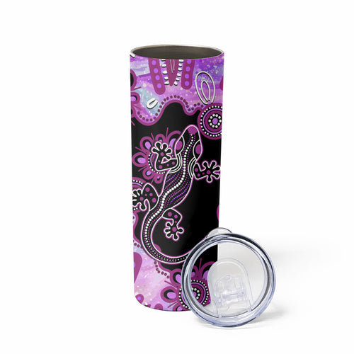 Australia Skinny Tumbler Aussie Opal Pattern With Lizard Aboriginal Art - Pink
