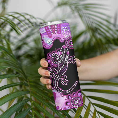 Australia Skinny Tumbler Aussie Opal Pattern With Lizard Aboriginal Art - Pink