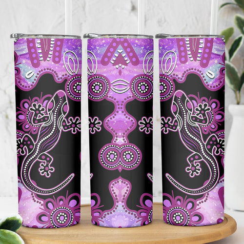 Australia Skinny Tumbler Aussie Opal Pattern With Lizard Aboriginal Art - Pink