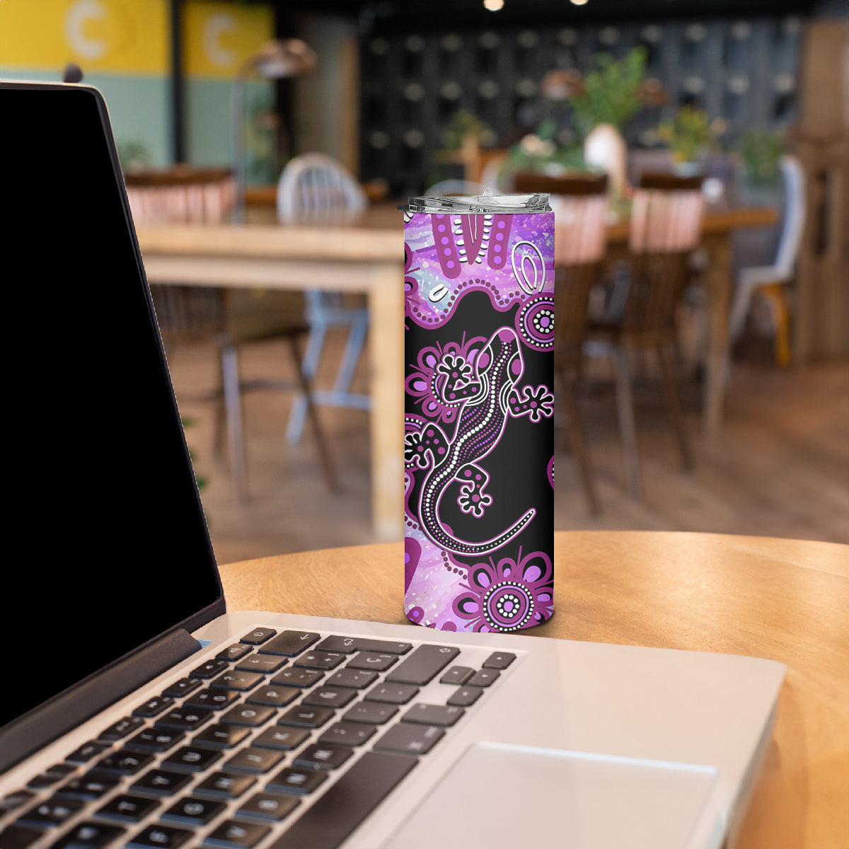 Australia Skinny Tumbler Aussie Opal Pattern With Lizard Aboriginal Art - Pink