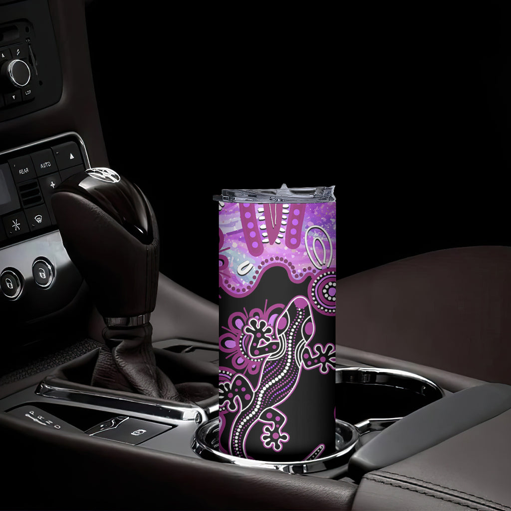 Australia Skinny Tumbler Aussie Opal Pattern With Lizard Aboriginal Art - Pink