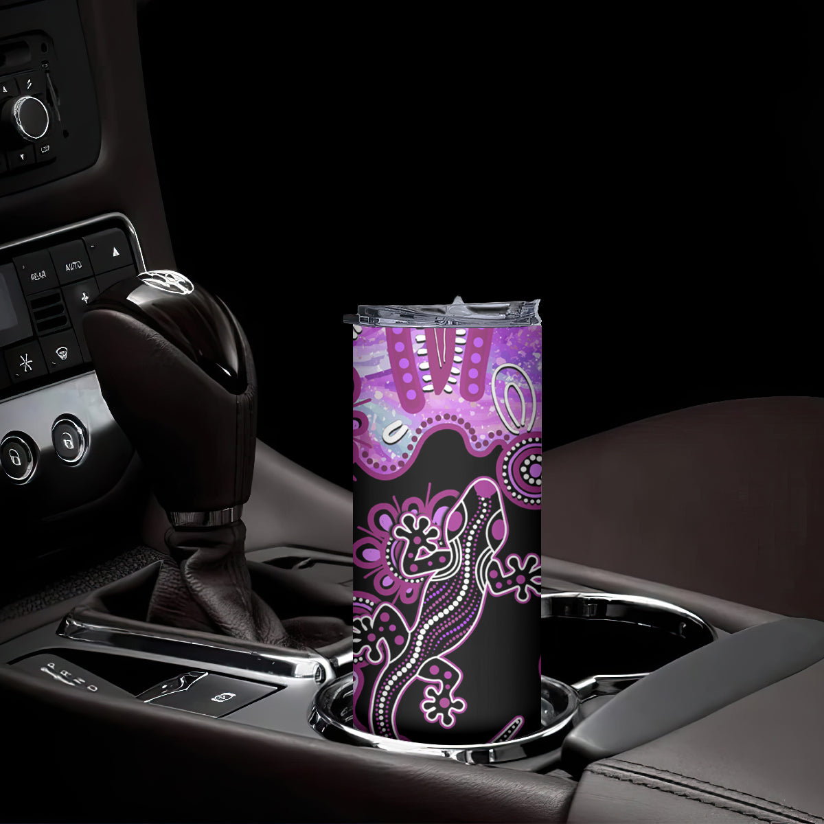 Australia Skinny Tumbler Aussie Opal Pattern With Lizard Aboriginal Art - Pink