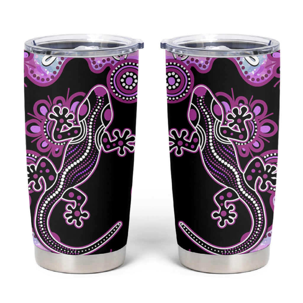 Australia Tumbler Cup Aussie Opal Pattern With Lizard Aboriginal Art - Pink