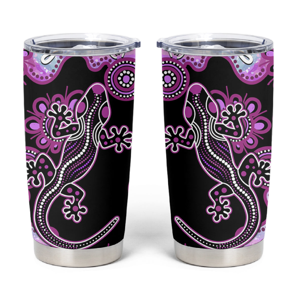 Australia Tumbler Cup Aussie Opal Pattern With Lizard Aboriginal Art - Pink