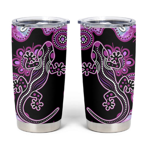 Australia Tumbler Cup Aussie Opal Pattern With Lizard Aboriginal Art - Pink