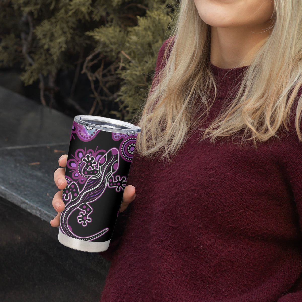 Australia Tumbler Cup Aussie Opal Pattern With Lizard Aboriginal Art - Pink