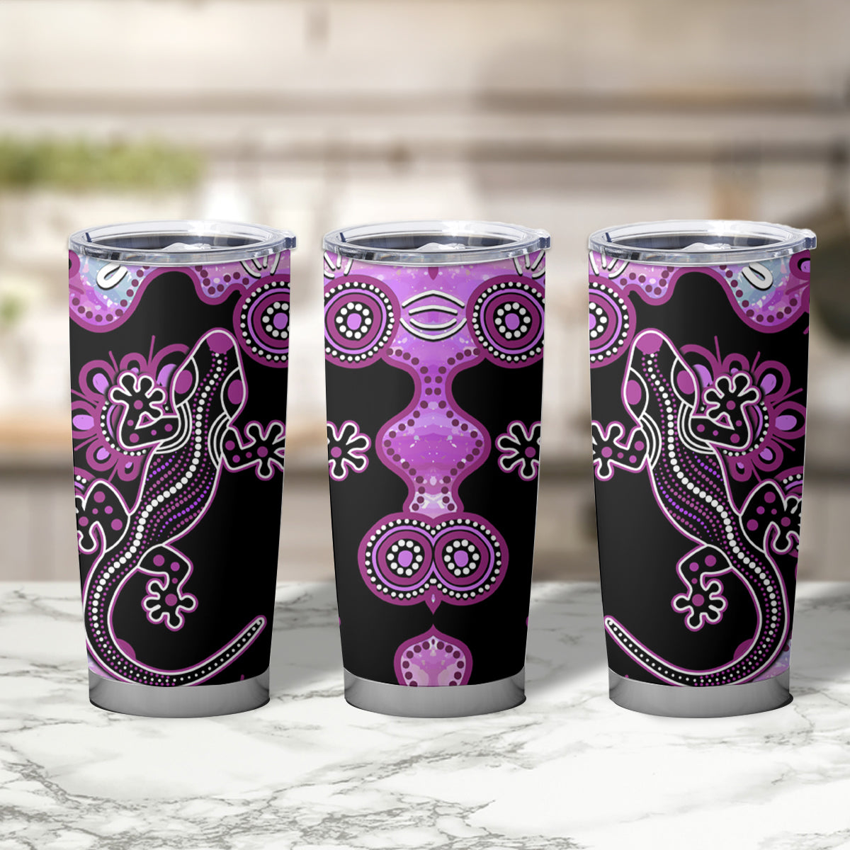 Australia Tumbler Cup Aussie Opal Pattern With Lizard Aboriginal Art - Pink