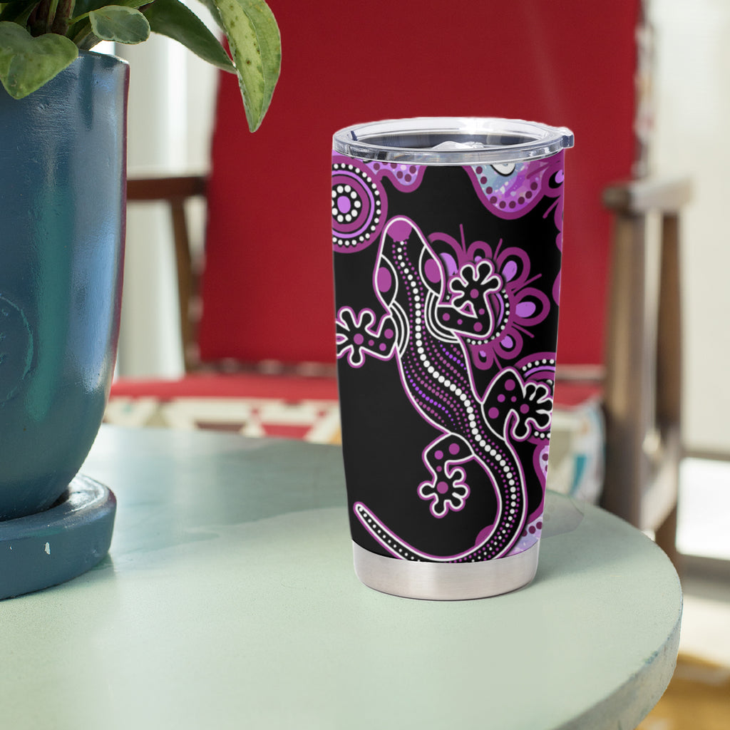 Australia Tumbler Cup Aussie Opal Pattern With Lizard Aboriginal Art - Pink
