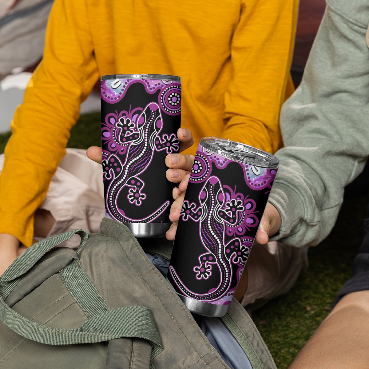 Australia Tumbler Cup Aussie Opal Pattern With Lizard Aboriginal Art - Pink
