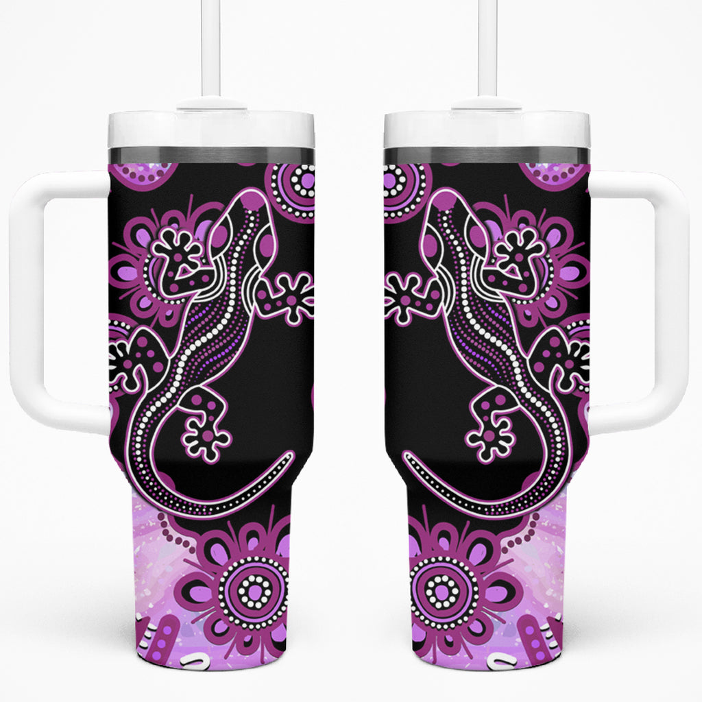 Australia Tumbler With Handle Aussie Opal Pattern With Lizard Aboriginal Art - Pink