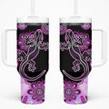Australia Tumbler With Handle Aussie Opal Pattern With Lizard Aboriginal Art - Pink