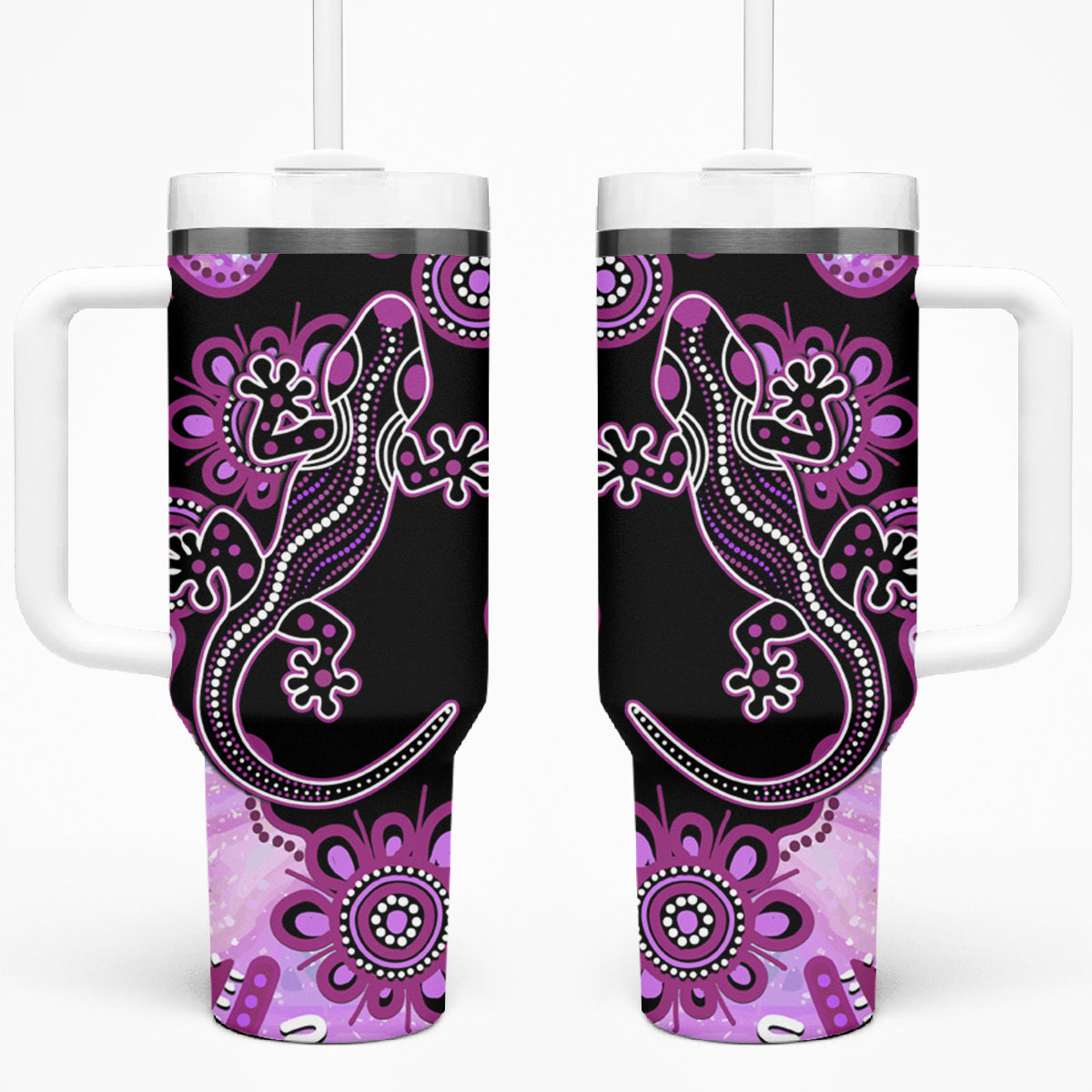 Australia Tumbler With Handle Aussie Opal Pattern With Lizard Aboriginal Art - Pink