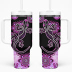 Australia Tumbler With Handle Aussie Opal Pattern With Lizard Aboriginal Art - Pink