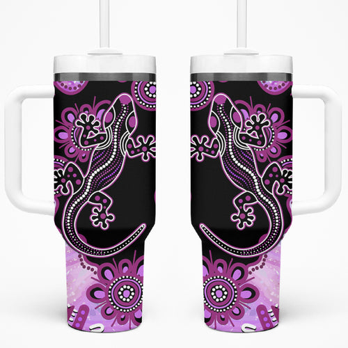 Australia Tumbler With Handle Aussie Opal Pattern With Lizard Aboriginal Art - Pink