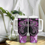 Australia Tumbler With Handle Aussie Opal Pattern With Lizard Aboriginal Art - Pink